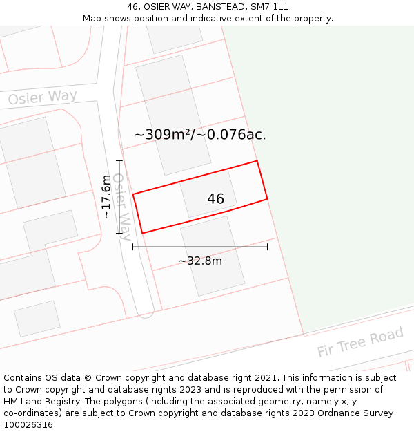 46, OSIER WAY, BANSTEAD, SM7 1LL: Plot and title map