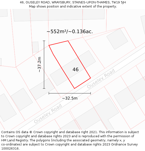 46, OUSELEY ROAD, WRAYSBURY, STAINES-UPON-THAMES, TW19 5JH: Plot and title map