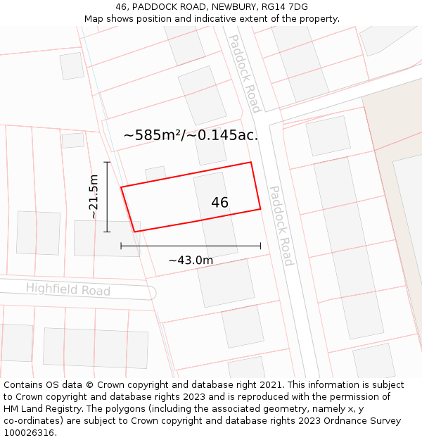 46, PADDOCK ROAD, NEWBURY, RG14 7DG: Plot and title map