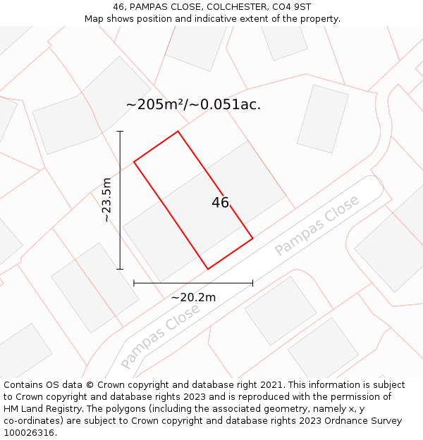 46, PAMPAS CLOSE, COLCHESTER, CO4 9ST: Plot and title map