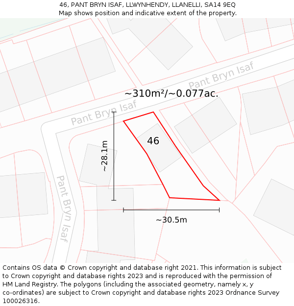 46, PANT BRYN ISAF, LLWYNHENDY, LLANELLI, SA14 9EQ: Plot and title map