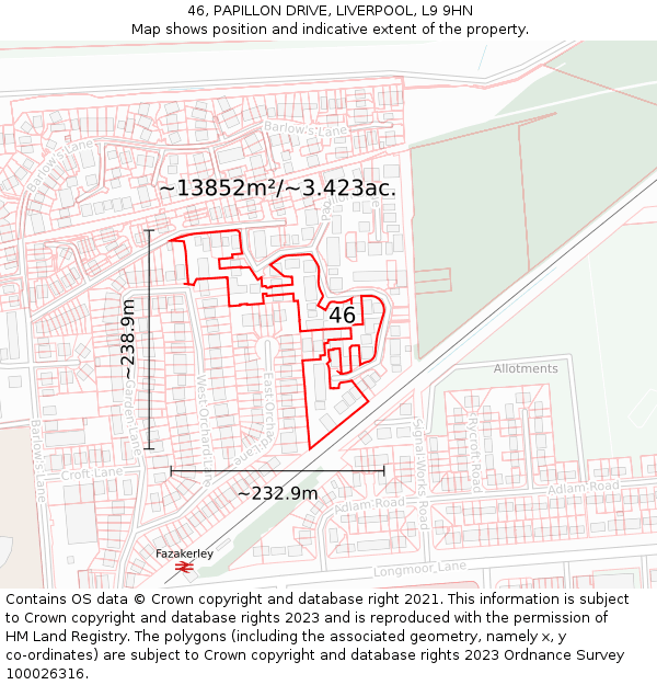 46, PAPILLON DRIVE, LIVERPOOL, L9 9HN: Plot and title map