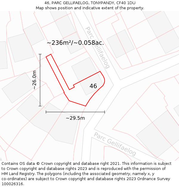 46, PARC GELLIFAELOG, TONYPANDY, CF40 1DU: Plot and title map