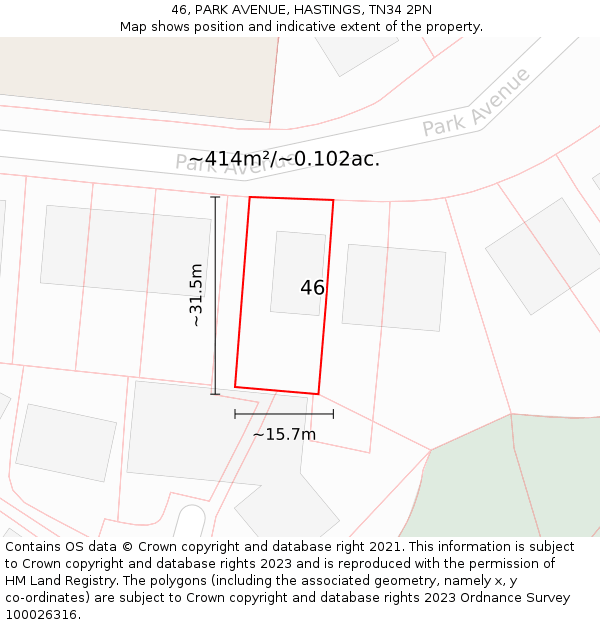 46, PARK AVENUE, HASTINGS, TN34 2PN: Plot and title map