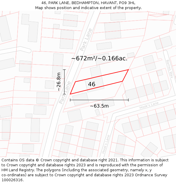 46, PARK LANE, BEDHAMPTON, HAVANT, PO9 3HL: Plot and title map