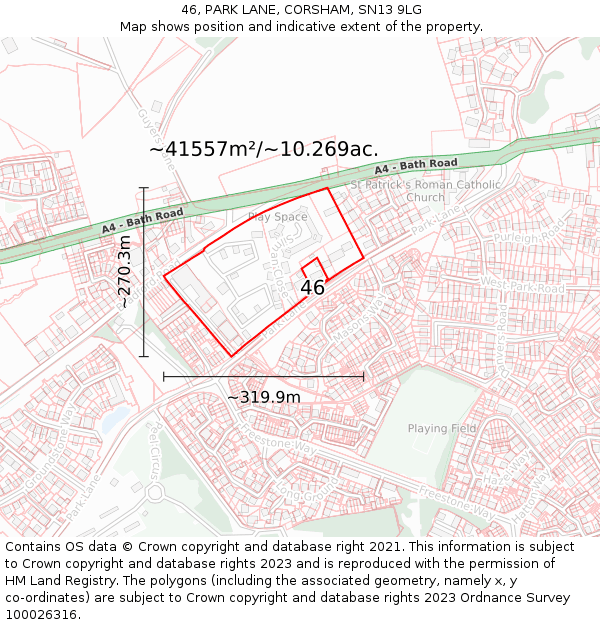 46, PARK LANE, CORSHAM, SN13 9LG: Plot and title map