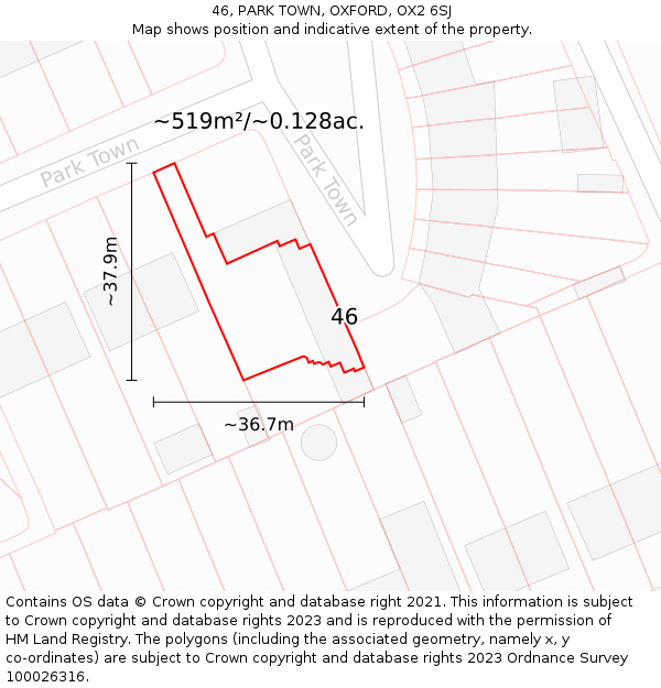 46, PARK TOWN, OXFORD, OX2 6SJ: Plot and title map