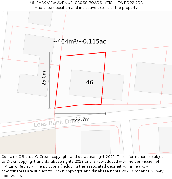 46, PARK VIEW AVENUE, CROSS ROADS, KEIGHLEY, BD22 9DR: Plot and title map