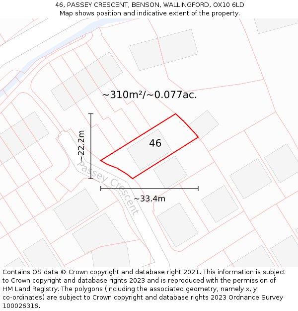 46, PASSEY CRESCENT, BENSON, WALLINGFORD, OX10 6LD: Plot and title map