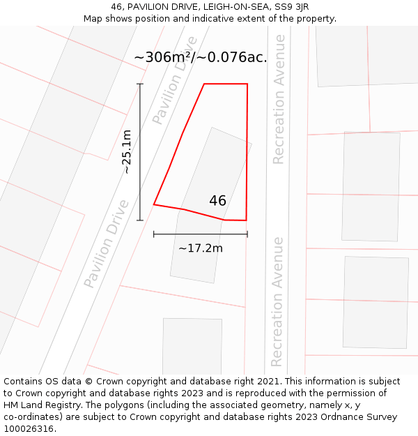 46, PAVILION DRIVE, LEIGH-ON-SEA, SS9 3JR: Plot and title map