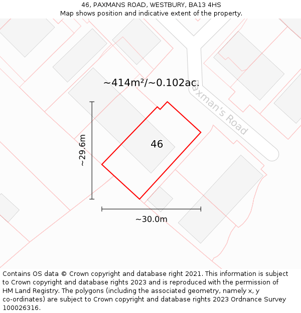 46, PAXMANS ROAD, WESTBURY, BA13 4HS: Plot and title map