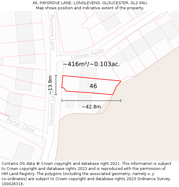 46, PAYGROVE LANE, LONGLEVENS, GLOUCESTER, GL2 0AU: Plot and title map