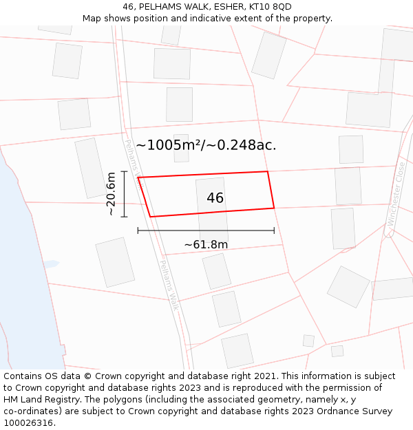 46, PELHAMS WALK, ESHER, KT10 8QD: Plot and title map