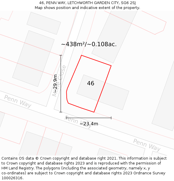 46, PENN WAY, LETCHWORTH GARDEN CITY, SG6 2SJ: Plot and title map