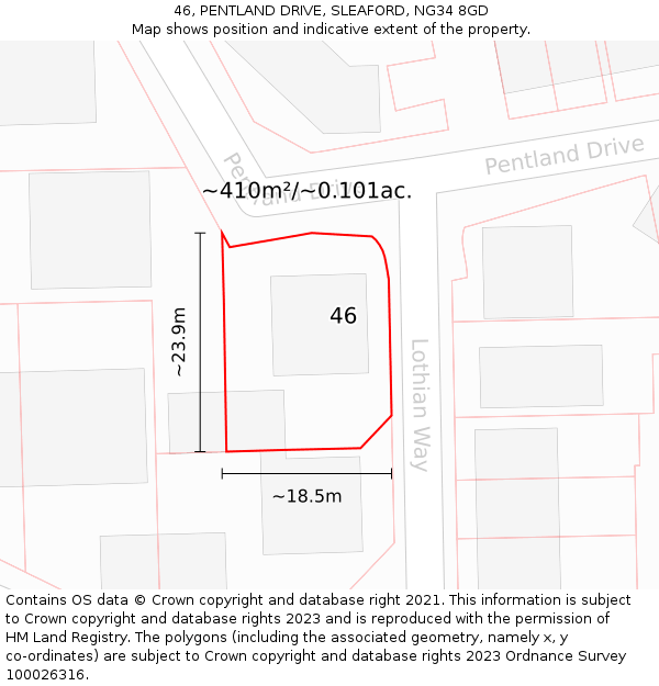 46, PENTLAND DRIVE, SLEAFORD, NG34 8GD: Plot and title map