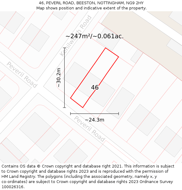 46, PEVERIL ROAD, BEESTON, NOTTINGHAM, NG9 2HY: Plot and title map