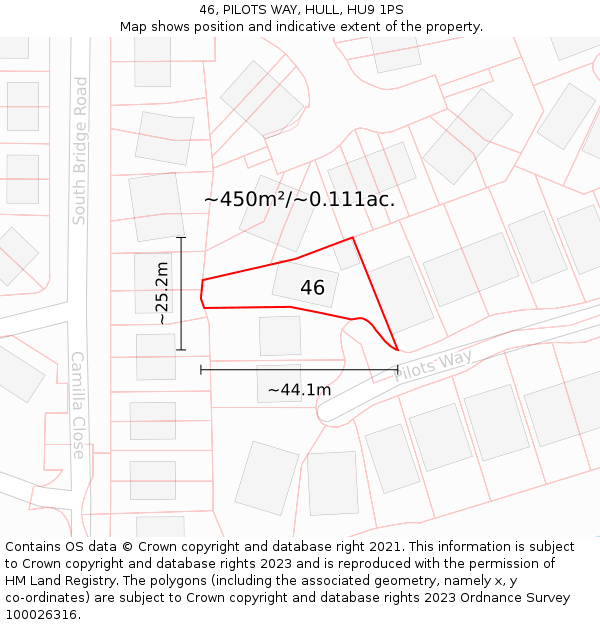 46, PILOTS WAY, HULL, HU9 1PS: Plot and title map