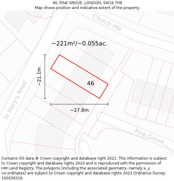 46, PINE GROVE, LONDON, SW19 7HE: Plot and title map