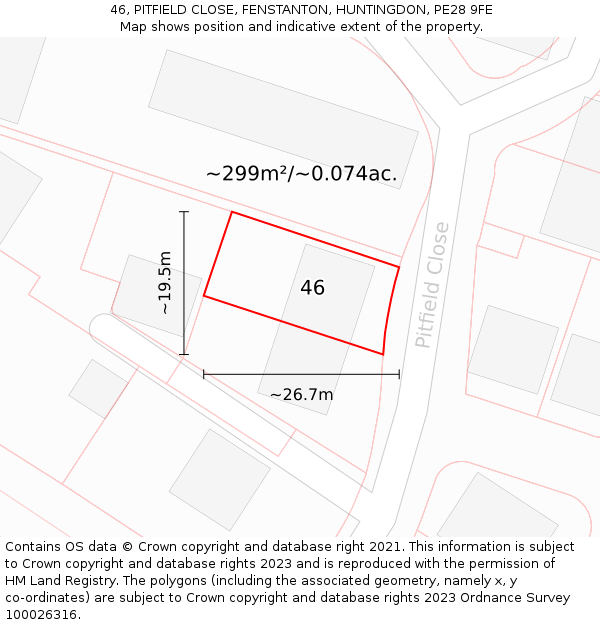 46, PITFIELD CLOSE, FENSTANTON, HUNTINGDON, PE28 9FE: Plot and title map