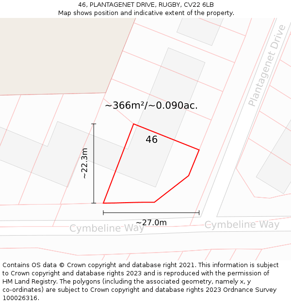 46, PLANTAGENET DRIVE, RUGBY, CV22 6LB: Plot and title map