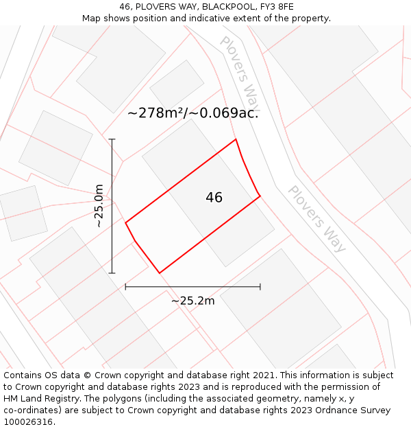 46, PLOVERS WAY, BLACKPOOL, FY3 8FE: Plot and title map