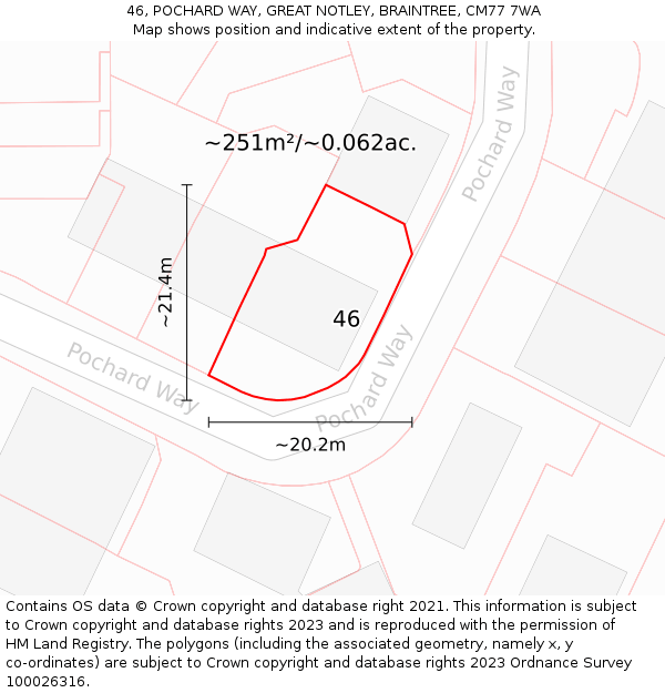 46, POCHARD WAY, GREAT NOTLEY, BRAINTREE, CM77 7WA: Plot and title map