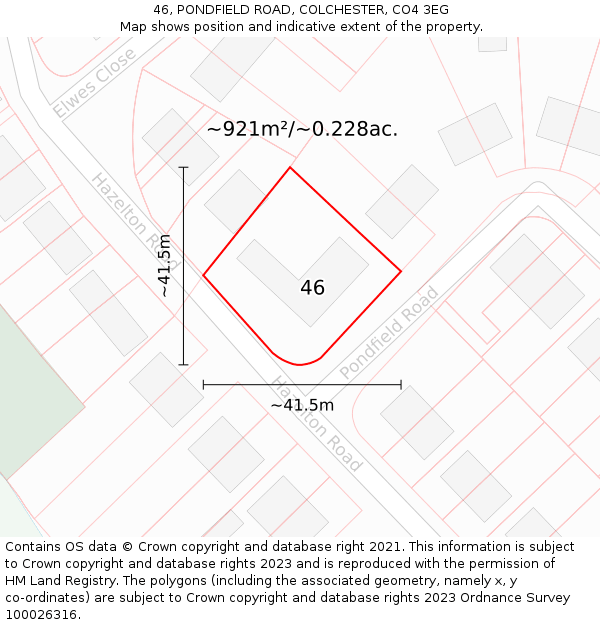 46, PONDFIELD ROAD, COLCHESTER, CO4 3EG: Plot and title map