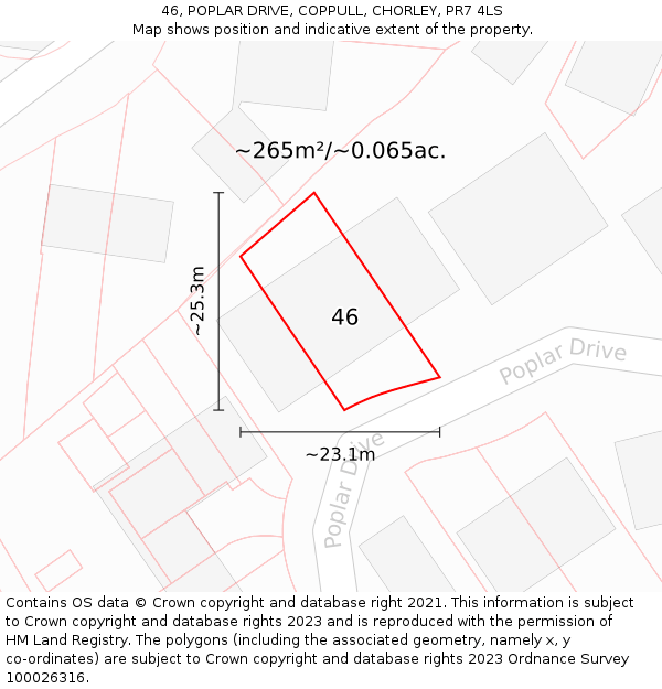 46, POPLAR DRIVE, COPPULL, CHORLEY, PR7 4LS: Plot and title map