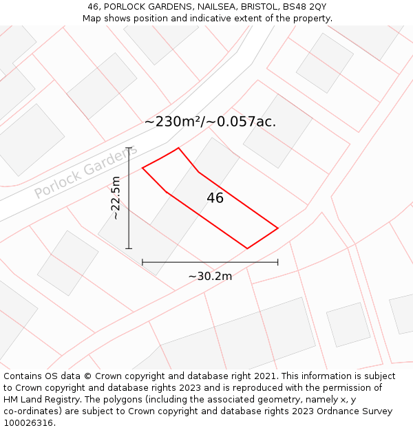 46, PORLOCK GARDENS, NAILSEA, BRISTOL, BS48 2QY: Plot and title map