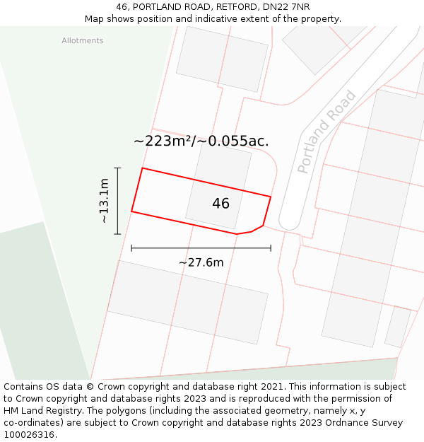 46, PORTLAND ROAD, RETFORD, DN22 7NR: Plot and title map