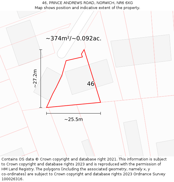 46, PRINCE ANDREWS ROAD, NORWICH, NR6 6XG: Plot and title map