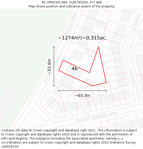 46, PRINCES WAY, FLEETWOOD, FY7 8AE: Plot and title map