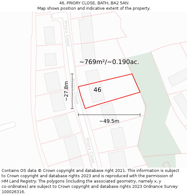 46, PRIORY CLOSE, BATH, BA2 5AN: Plot and title map