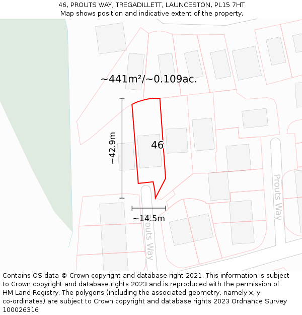 46, PROUTS WAY, TREGADILLETT, LAUNCESTON, PL15 7HT: Plot and title map