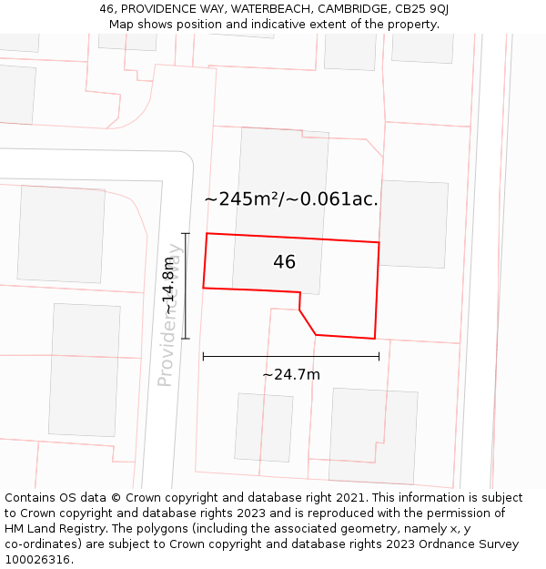 46, PROVIDENCE WAY, WATERBEACH, CAMBRIDGE, CB25 9QJ: Plot and title map