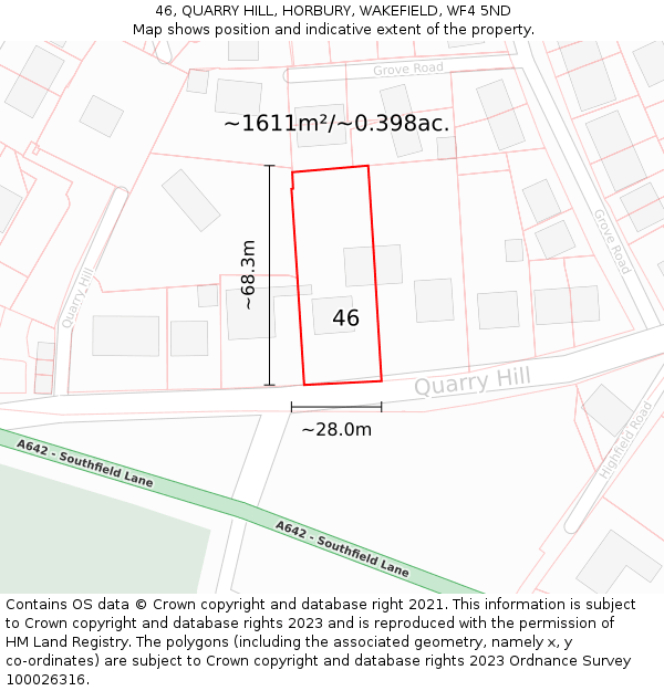 46, QUARRY HILL, HORBURY, WAKEFIELD, WF4 5ND: Plot and title map