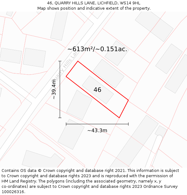 46, QUARRY HILLS LANE, LICHFIELD, WS14 9HL: Plot and title map