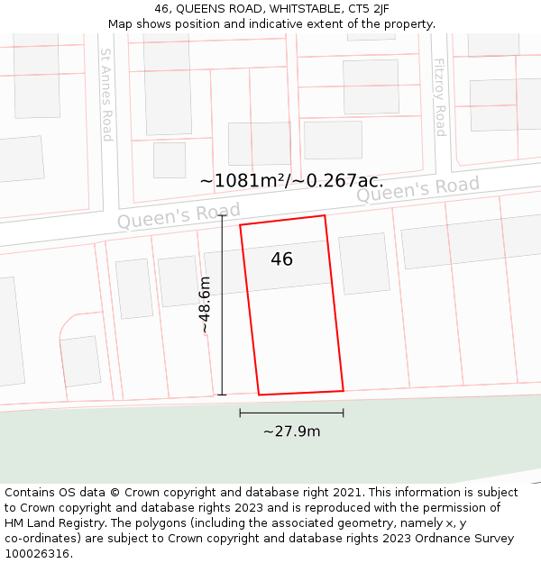 46, QUEENS ROAD, WHITSTABLE, CT5 2JF: Plot and title map