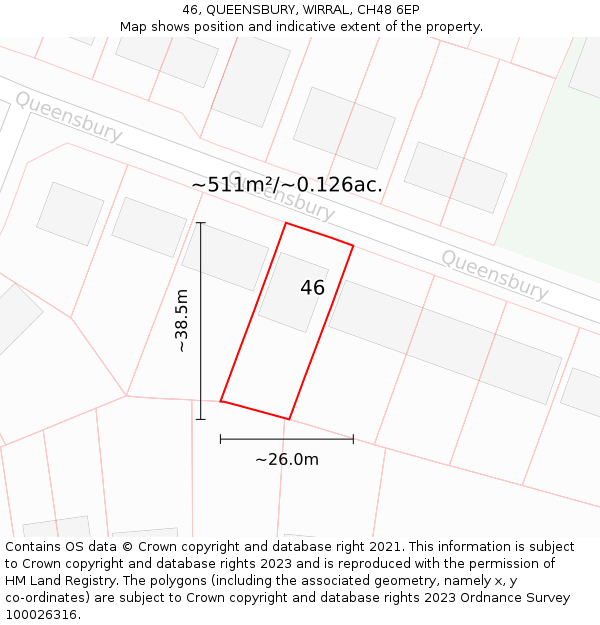 46, QUEENSBURY, WIRRAL, CH48 6EP: Plot and title map