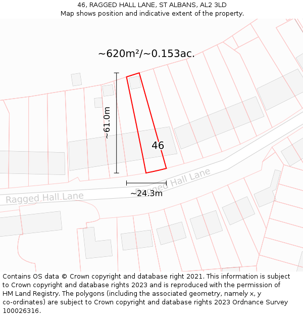 46, RAGGED HALL LANE, ST ALBANS, AL2 3LD: Plot and title map