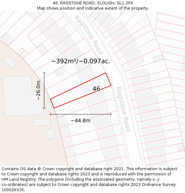 46, RAGSTONE ROAD, SLOUGH, SL1 2PX: Plot and title map