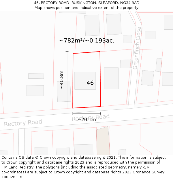 46, RECTORY ROAD, RUSKINGTON, SLEAFORD, NG34 9AD: Plot and title map