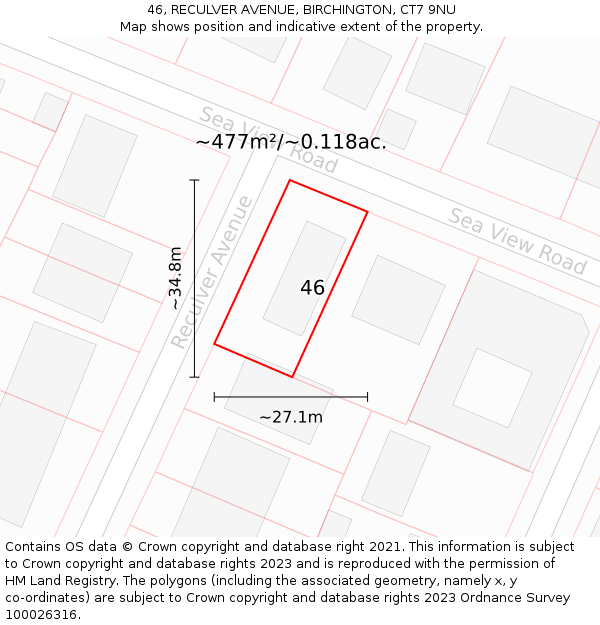 46, RECULVER AVENUE, BIRCHINGTON, CT7 9NU: Plot and title map