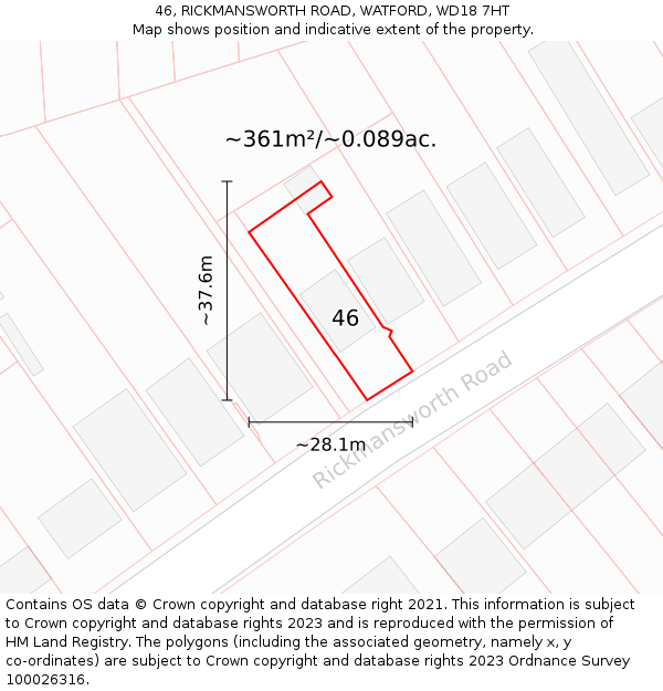 46, RICKMANSWORTH ROAD, WATFORD, WD18 7HT: Plot and title map