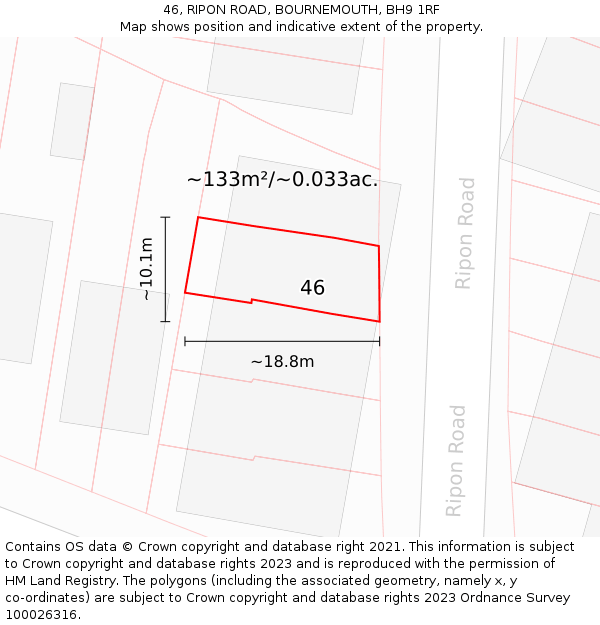 46, RIPON ROAD, BOURNEMOUTH, BH9 1RF: Plot and title map