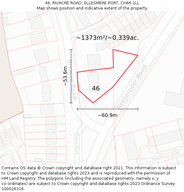 46, RIVACRE ROAD, ELLESMERE PORT, CH66 1LL: Plot and title map