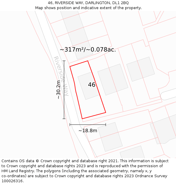 46, RIVERSIDE WAY, DARLINGTON, DL1 2BQ: Plot and title map