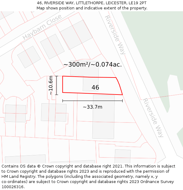 46, RIVERSIDE WAY, LITTLETHORPE, LEICESTER, LE19 2PT: Plot and title map