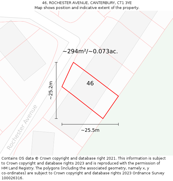 46, ROCHESTER AVENUE, CANTERBURY, CT1 3YE: Plot and title map