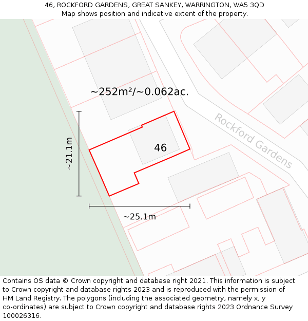 46, ROCKFORD GARDENS, GREAT SANKEY, WARRINGTON, WA5 3QD: Plot and title map